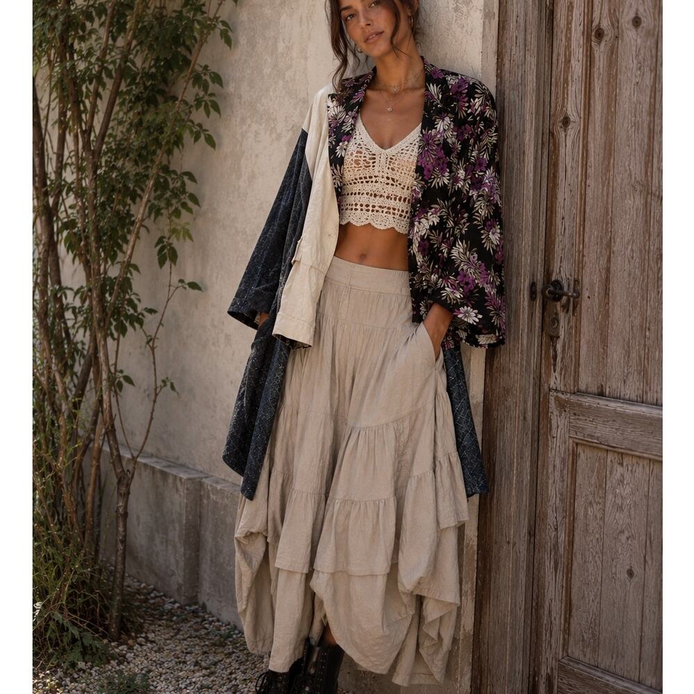 Zed Linen Mixed Pattern Jacket Womens 4 Patchwork Lagenlook Artsy Art To Wear